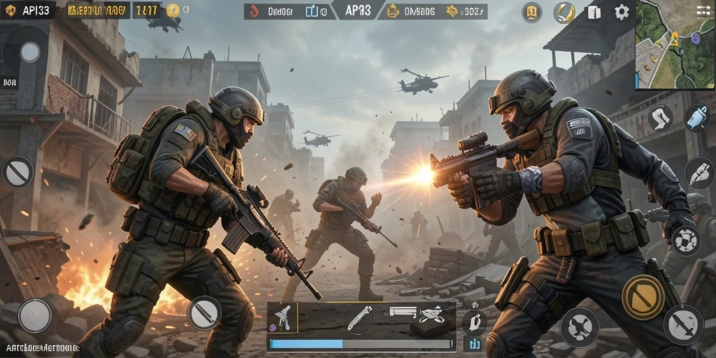 Screenshot utama API33 yang menampilkan aksi mendebarkan dalam Battle Royale.