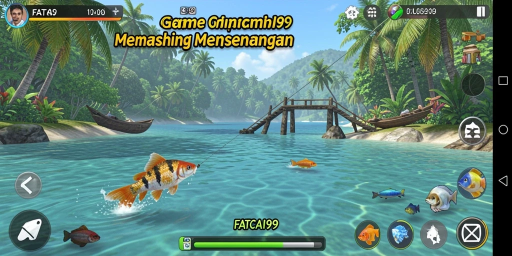 Screenshot menunjukkan gameplay menegangkan saat memancing di laut.