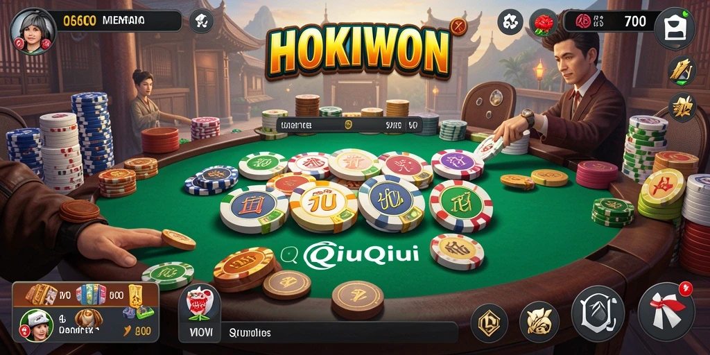 Screenshot gameplay HOKIWON yang menunjukkan keseruan QiuQiu.