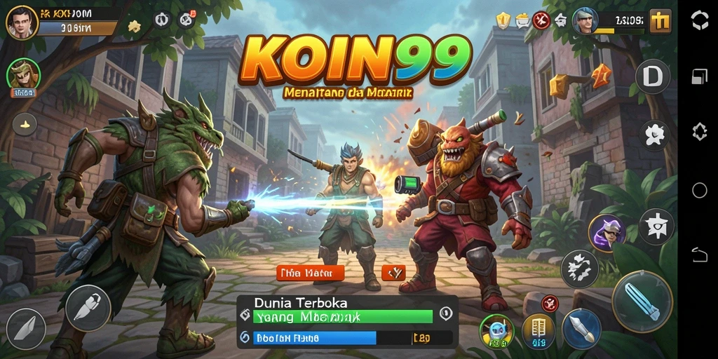 Screenshot gameplay KOIN99 menampilkan dunia terbuka yang luas dan interaksi pemain.