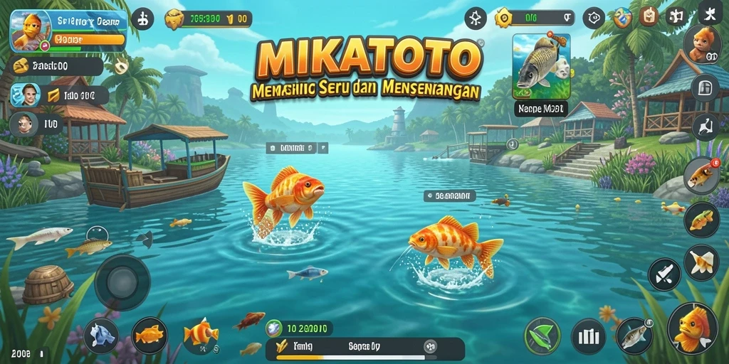 Screenshot gameplay MIKATOTO yang menampilkan momen seru saat memancing.