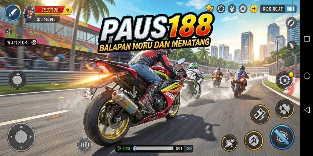 Screenshot gameplay PAUS188 yang menunjukkan aksi balapan motor yang seru.