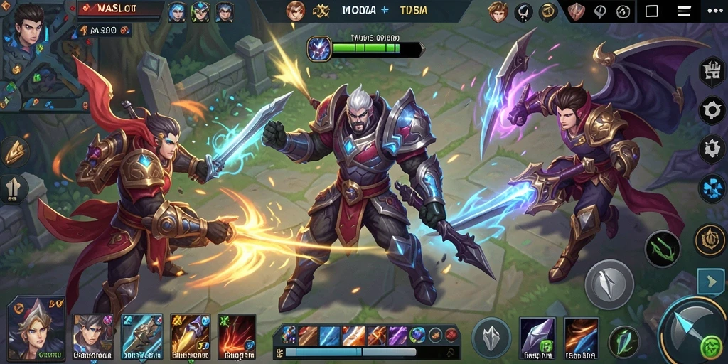 Tangkapan layar utama WASLOT menunjukkan aksi seru dalam pertempuran tim MOBA.