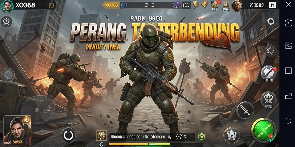 Screenshot utama XO368 menampilkan aksi pertempuran yang mendebarkan.